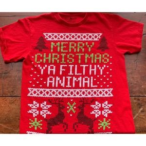 “Ugly sweater” tshirt “Merry Christmas Ya Filthy Animal” men size S